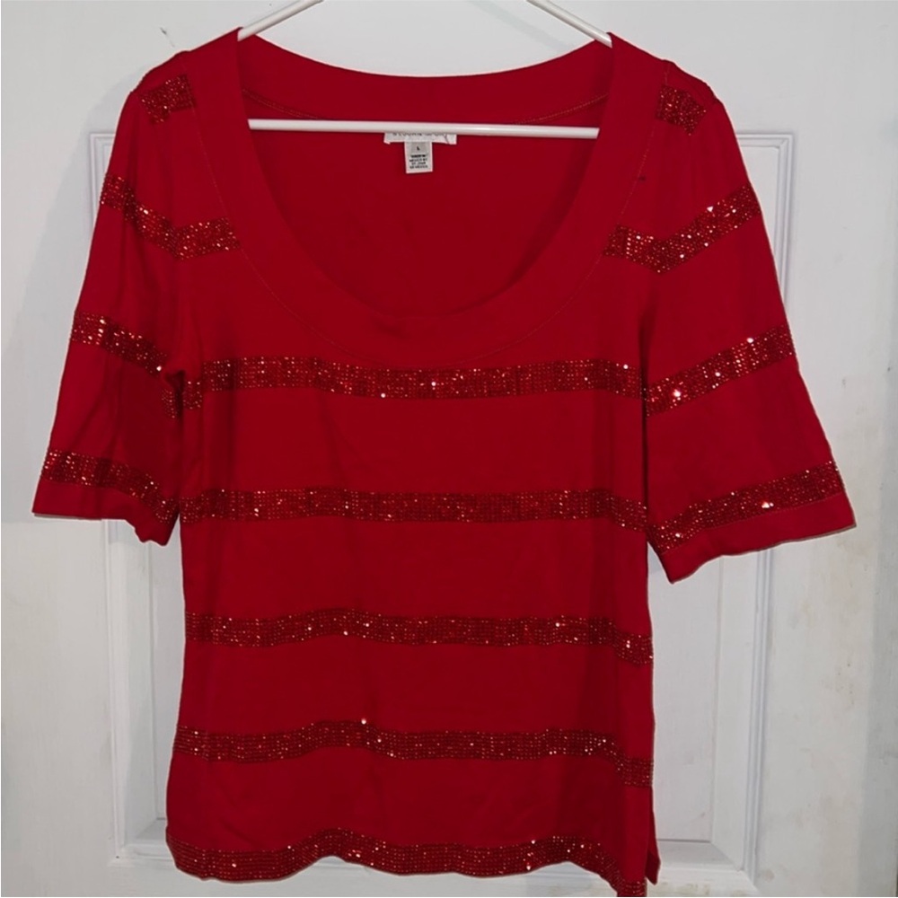 St John Sport Red Beaded Sparkled Blouse L
